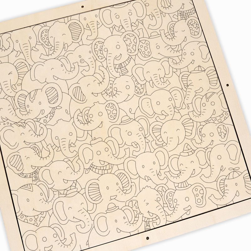 Fiesta de elefantes - Puzzle de madera para colorear
