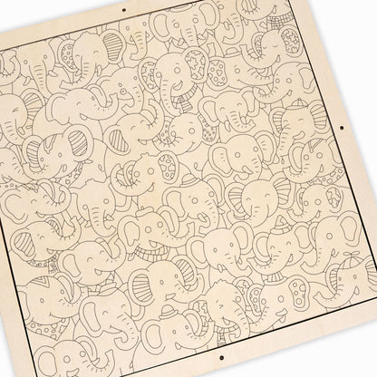 Fiesta de elefantes - Puzzle de madera para colorear