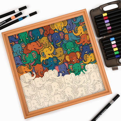 Fiesta de elefantes - Puzzle de madera para colorear