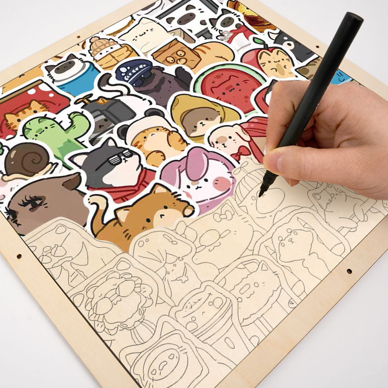 Mascotas Felices - Puzzle de madera para colorear
