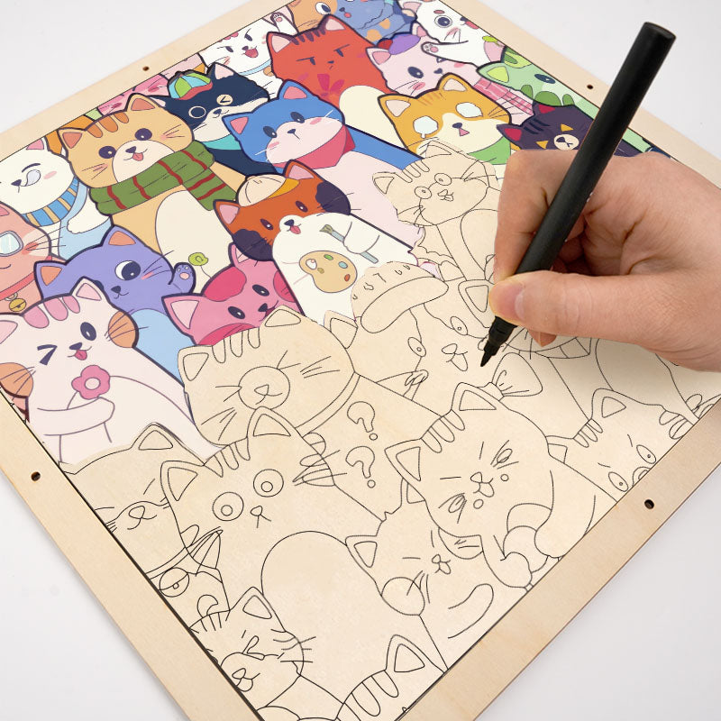 Gatos caprichosos - Puzzle de madera para colorear