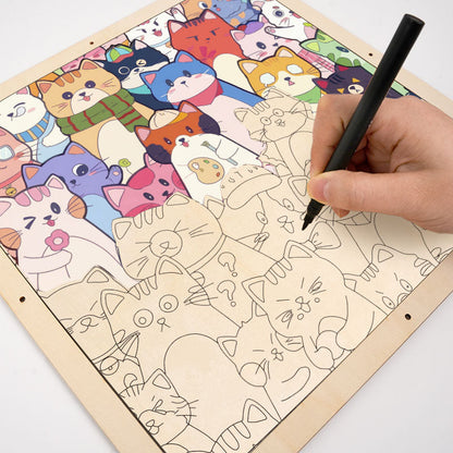 Gatos caprichosos - Puzzle de madera para colorear
