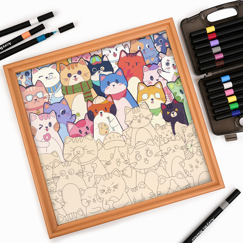 Gatos caprichosos - Puzzle de madera para colorear