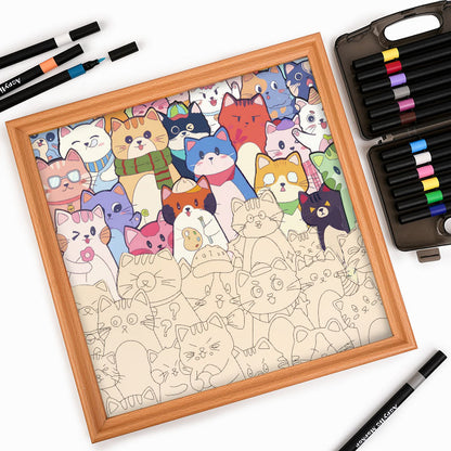 Gatos caprichosos - Puzzle de madera para colorear