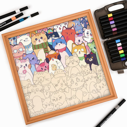 Gatos caprichosos - Puzzle de madera para colorear