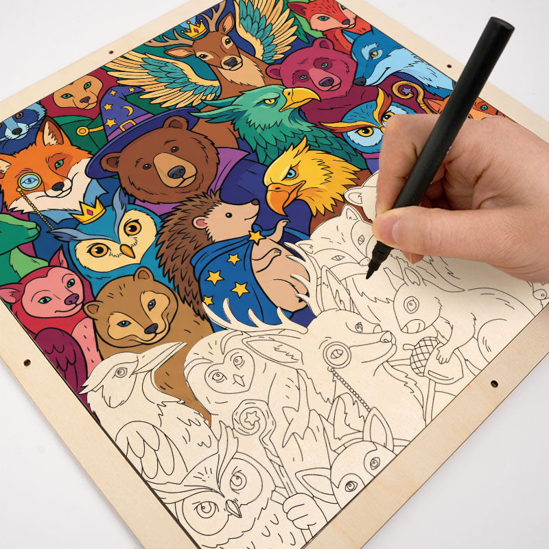 Amigos del Bosque Encantado - Puzzle de madera para colorear