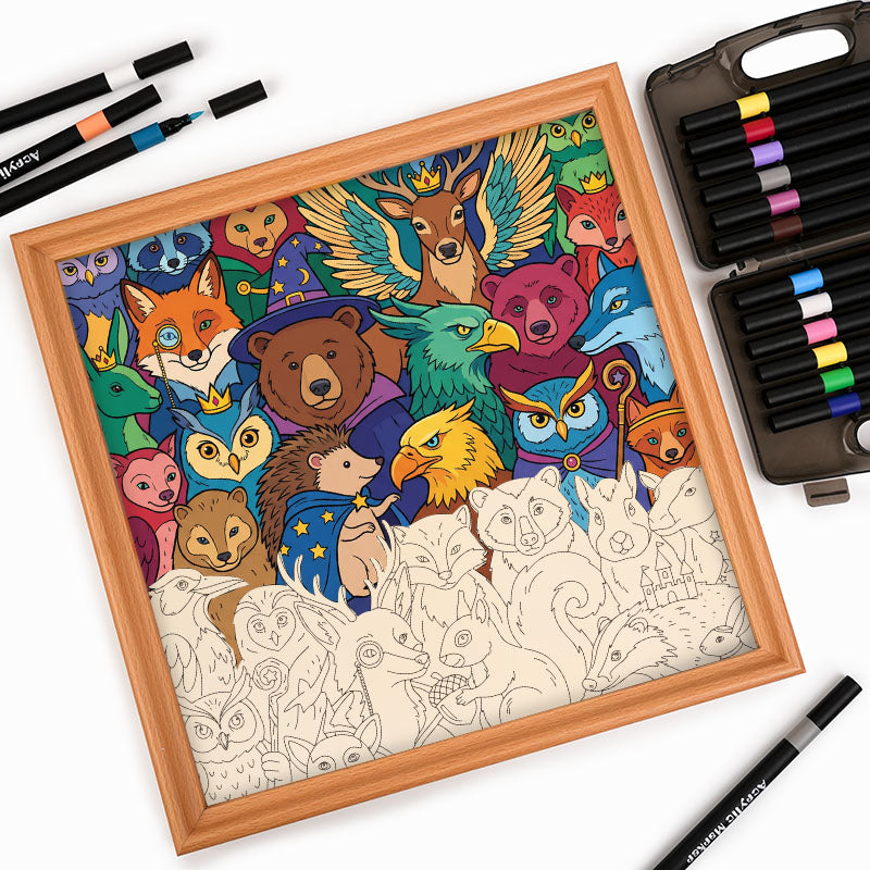 Amigos del Bosque Encantado - Puzzle de madera para colorear