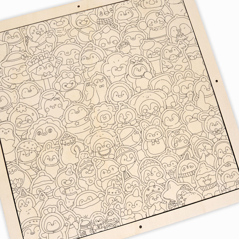 Pingüinos divertidos - Puzzle de madera para colorear