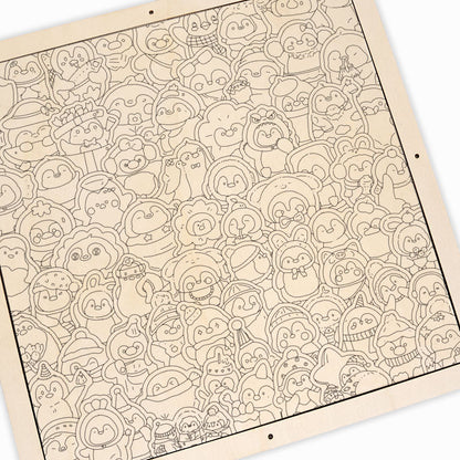 Pingüinos divertidos - Puzzle de madera para colorear