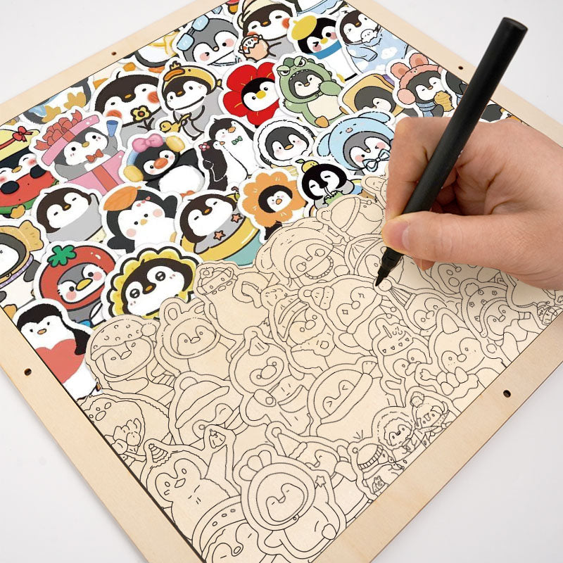 Pingüinos divertidos - Puzzle de madera para colorear