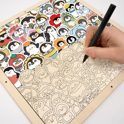 Pingüinos divertidos - Puzzle de madera para colorear