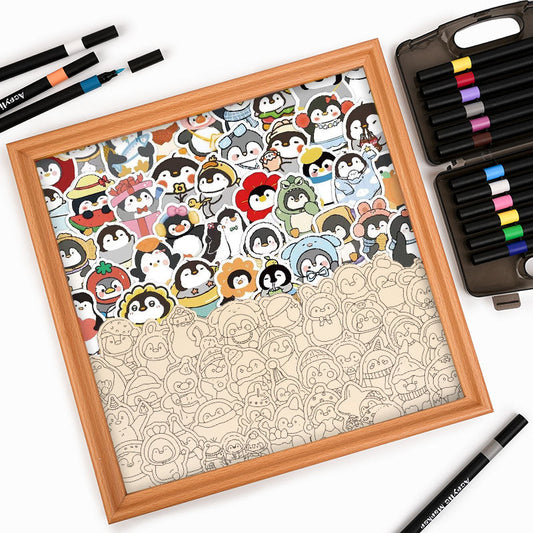 Pingüinos divertidos - Puzzle de madera para colorear
