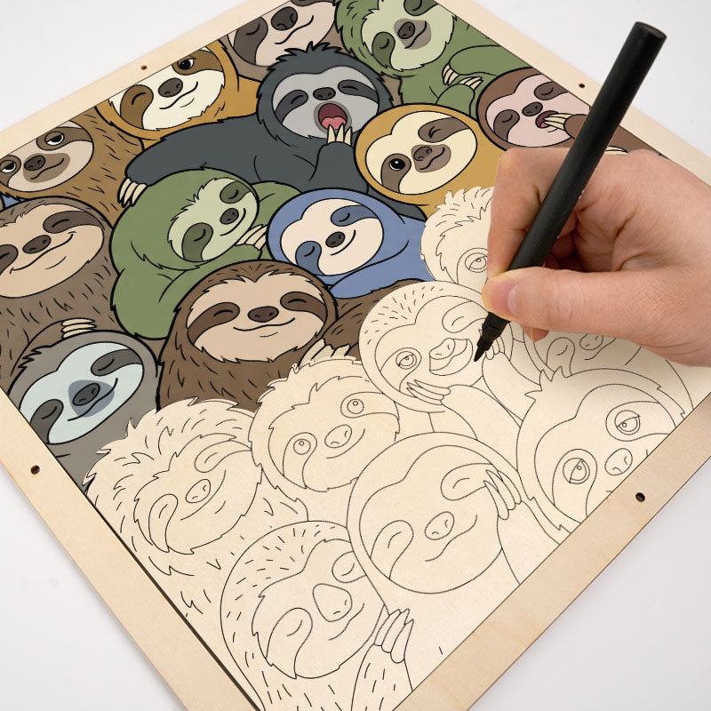 Perezosos perezosos - Puzzle de madera para colorear