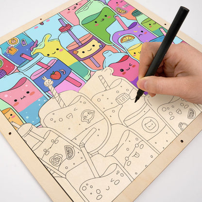 Jugos lindos - Puzzle de madera para colorear