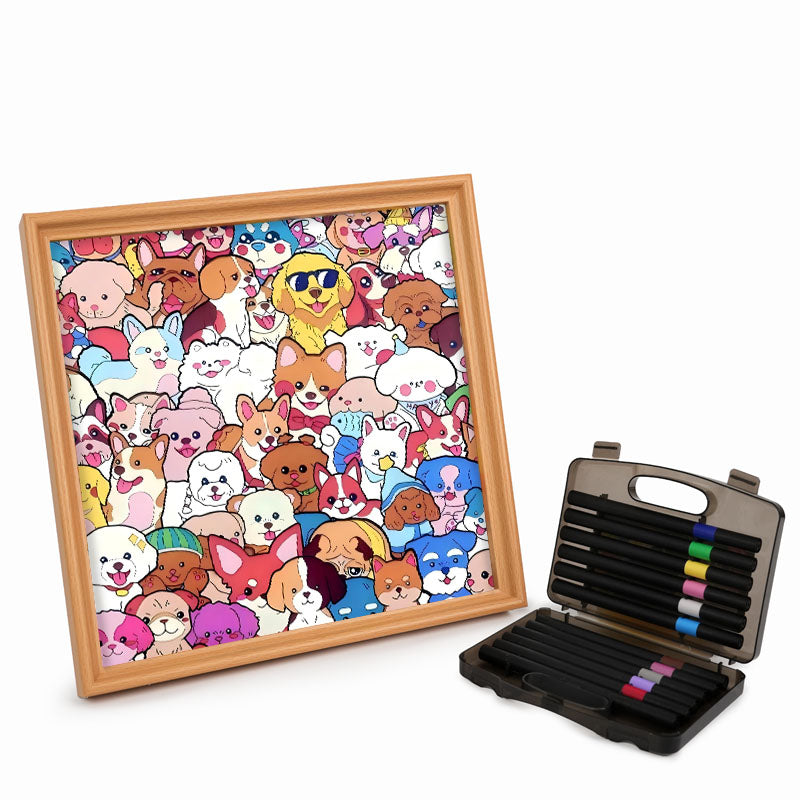 Fiesta de mascotas - Puzzle de madera para colorear
