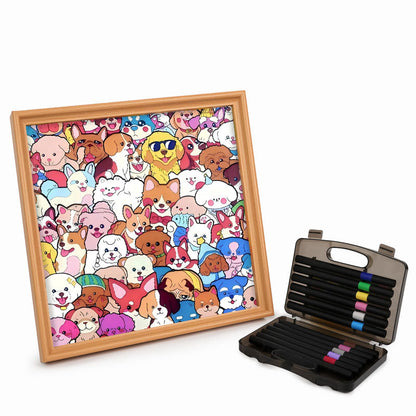 Fiesta de mascotas - Puzzle de madera para colorear