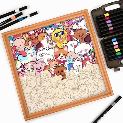 Fiesta de mascotas - Puzzle de madera para colorear