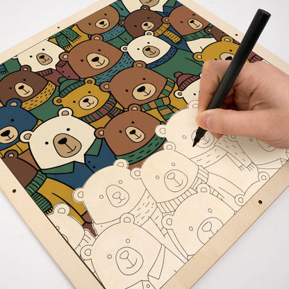 Osos de bufanda - Puzzle de madera para colorear