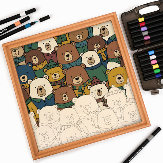 Osos de bufanda - Puzzle de madera para colorear
