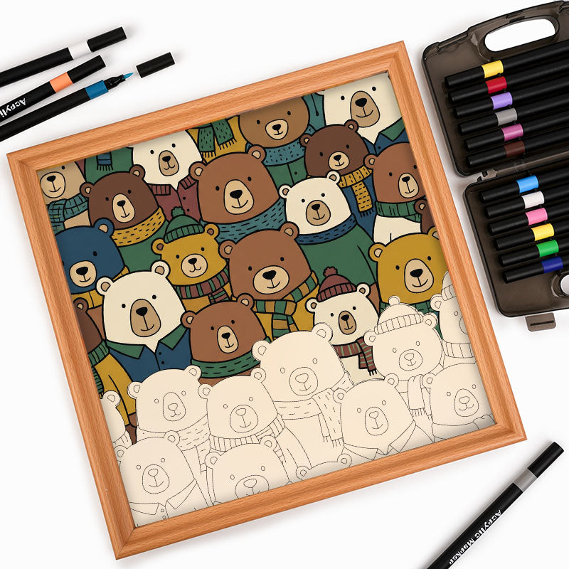 Osos de bufanda - Puzzle de madera para colorear