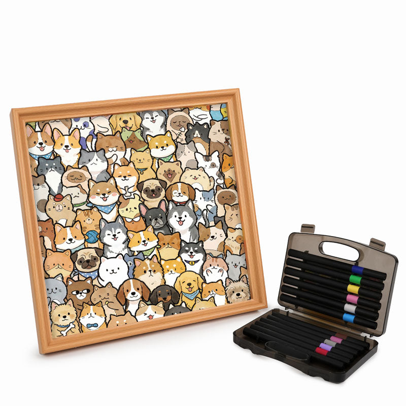 Mundo de Cachorros Pequeños - Puzzle de madera para colorear