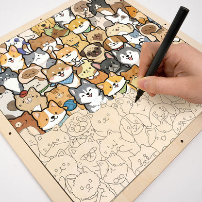 Mundo de Cachorros Pequeños - Puzzle de madera para colorear