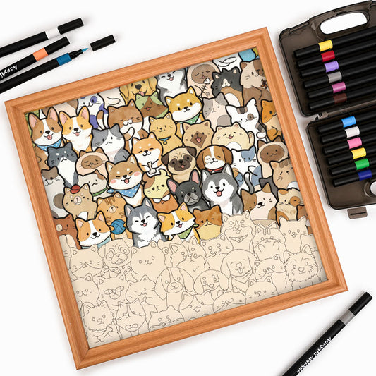 Mundo de Cachorros Pequeños - Puzzle de madera para colorear