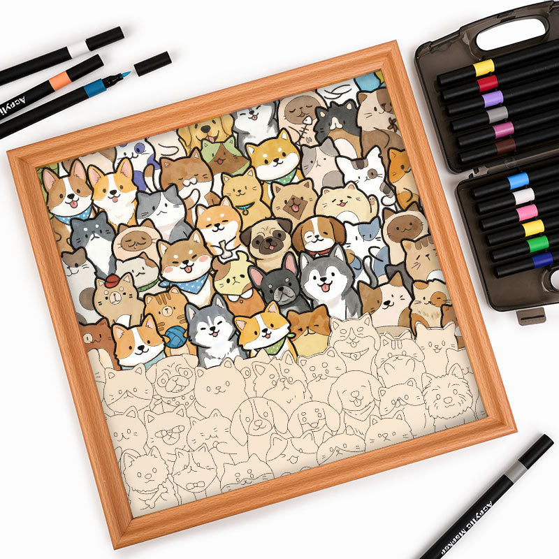 Mundo de Cachorros Pequeños - Puzzle de madera para colorear