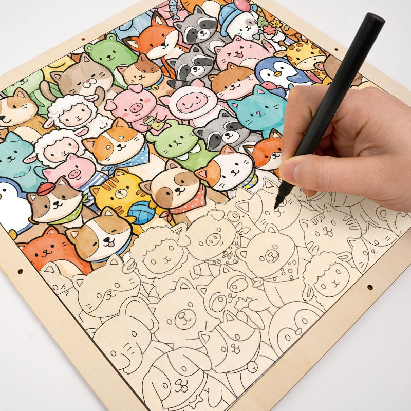 Animales caprichosos - Puzzle de madera para colorear