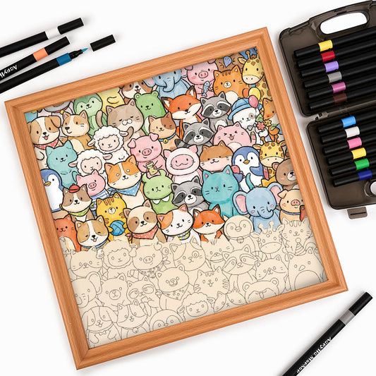 Animales caprichosos - Puzzle de madera para colorear