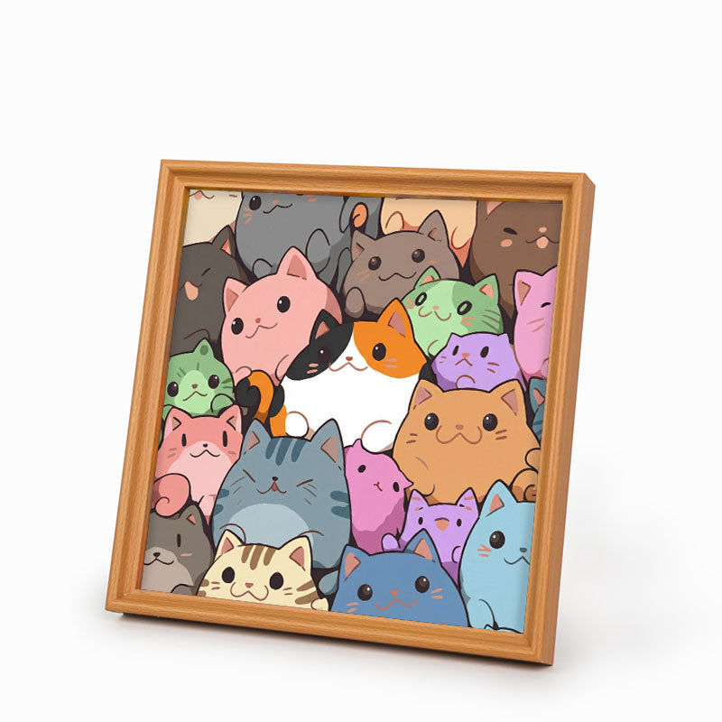 Gatitos redondos - Puzzle de madera para colorear
