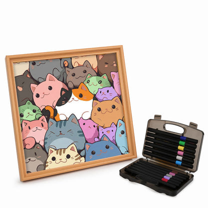 Gatitos redondos - Puzzle de madera para colorear