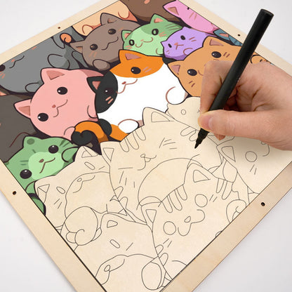 Gatitos redondos - Puzzle de madera para colorear