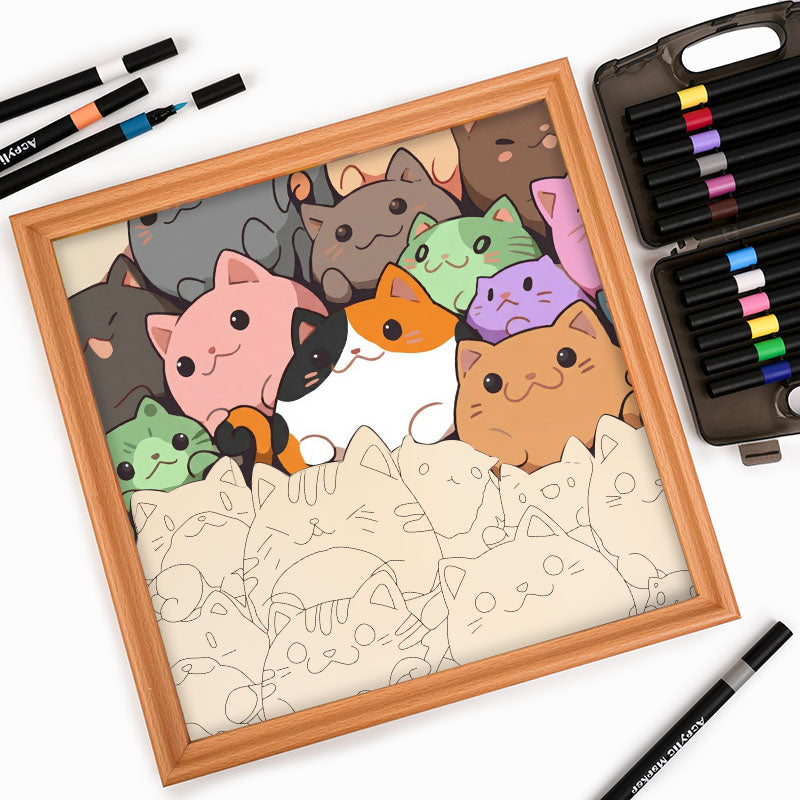 Gatitos redondos - Puzzle de madera para colorear
