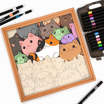 Gatitos redondos - Puzzle de madera para colorear