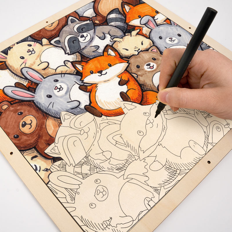 Amigos del bosque - Puzzle de madera para colorear