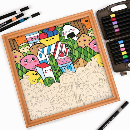 Amigos de la comida - Puzzle de madera para colorear