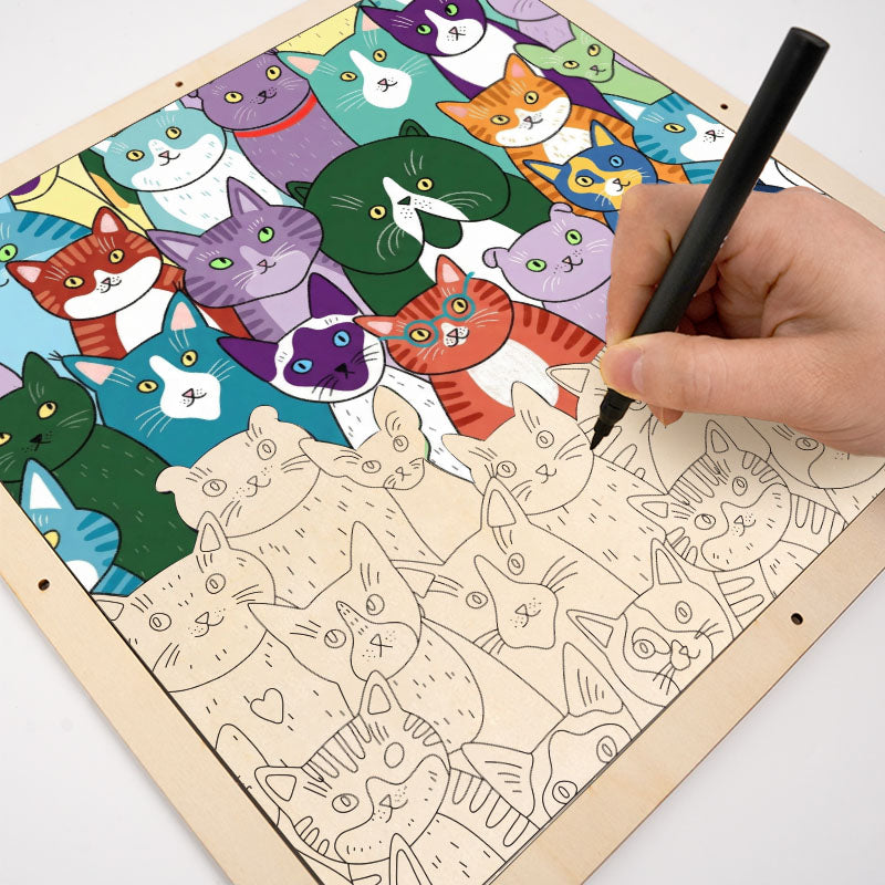 Gatos extraños - Puzzle de madera para colorear