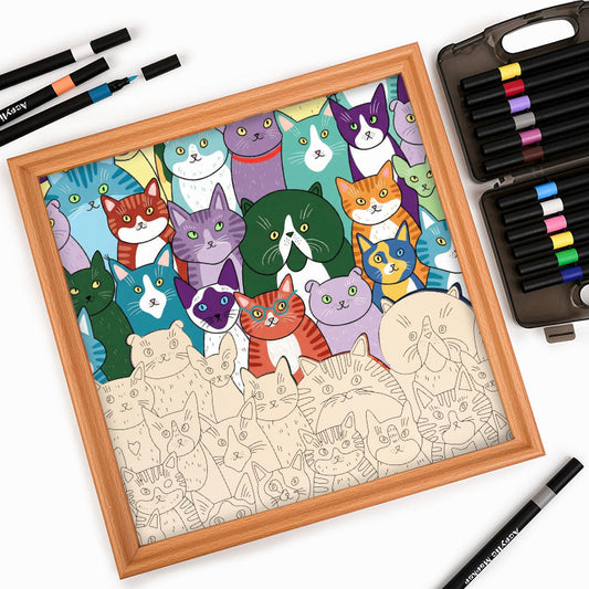 Gatos extraños - Puzzle de madera para colorear