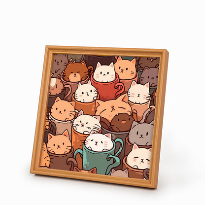 Gatos en tazas - Puzzle de madera para colorear