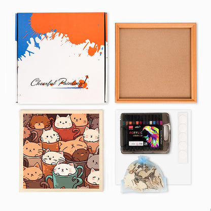 Gatos en tazas - Puzzle de madera para colorear