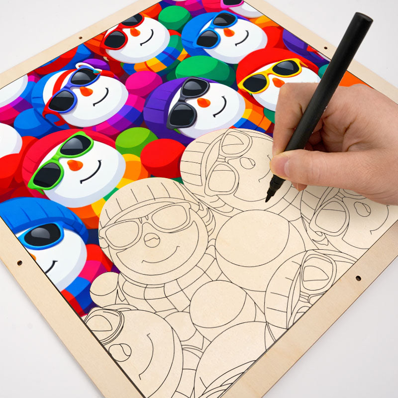 Muñecos de nieve geniales - Puzzle de madera para colorear