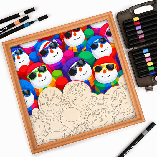 Muñecos de nieve geniales - Puzzle de madera para colorear