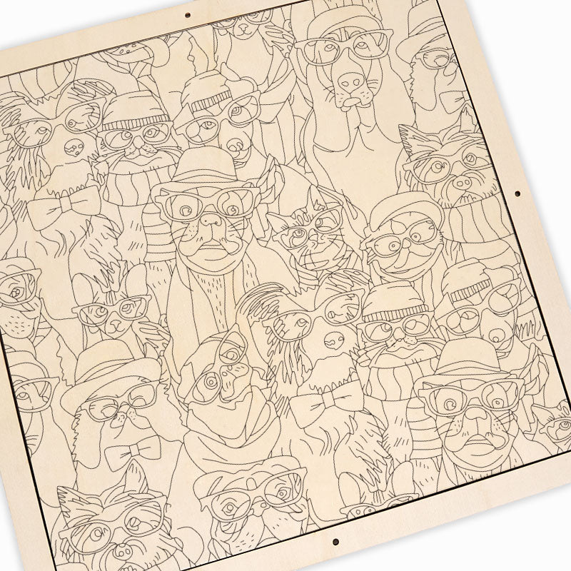 Perros con gafas - Puzzle de madera para colorear
