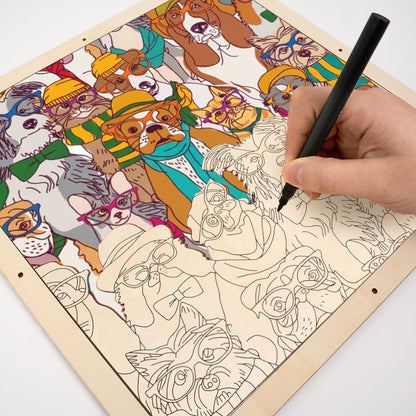 Perros con gafas - Puzzle de madera para colorear