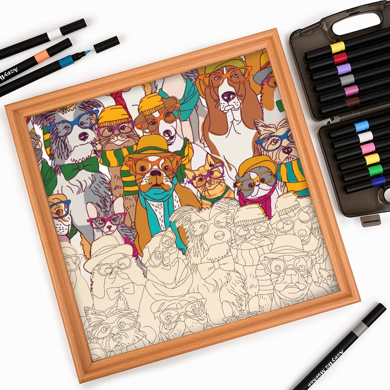 Perros con gafas - Puzzle de madera para colorear