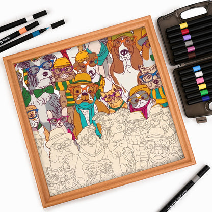 Perros con gafas - Puzzle de madera para colorear