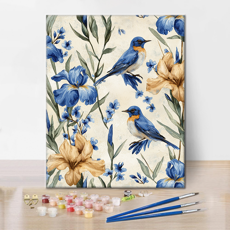 Pájaro Azul y Lirio - Pintar por Números