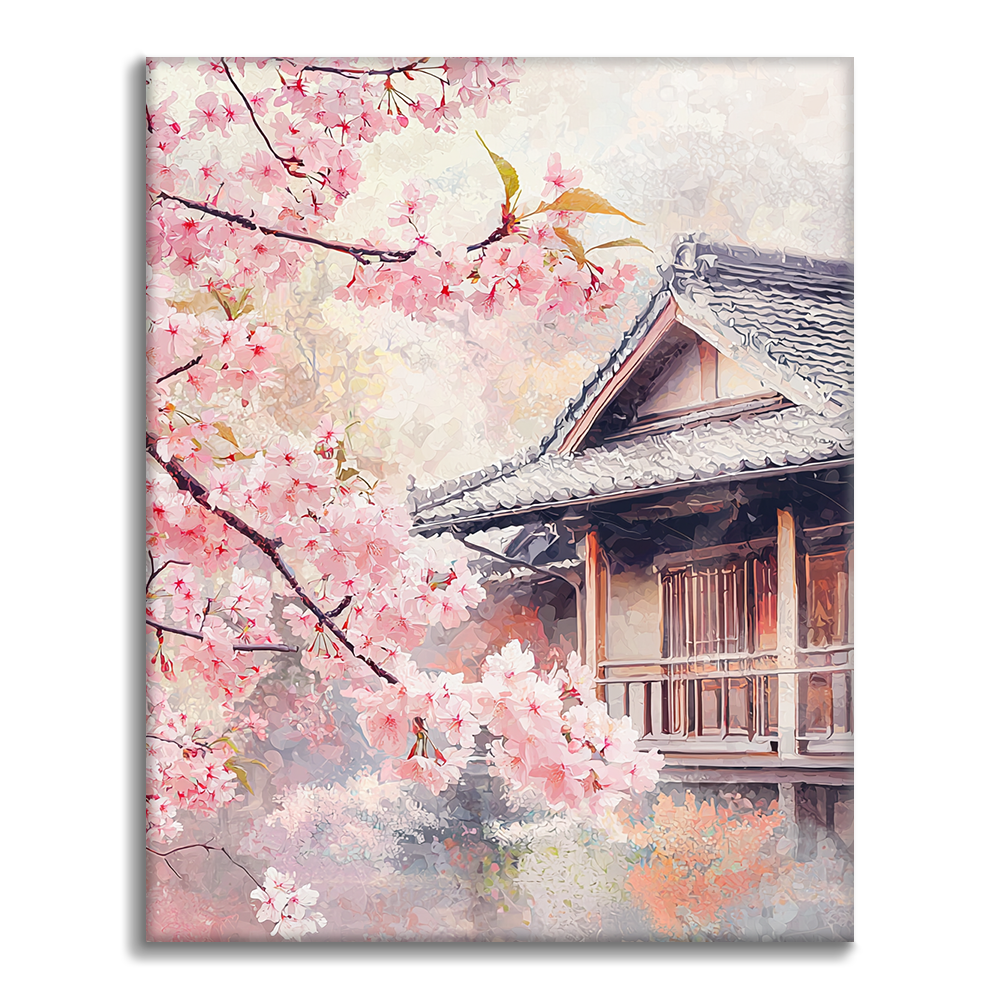 Flores de Cerezo junto a la Casa - Pintar por Números