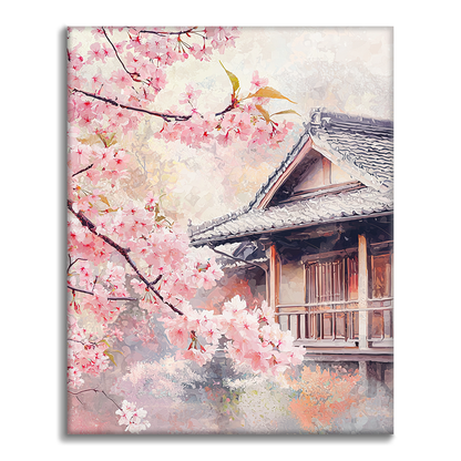 Flores de Cerezo junto a la Casa - Pintar por Números